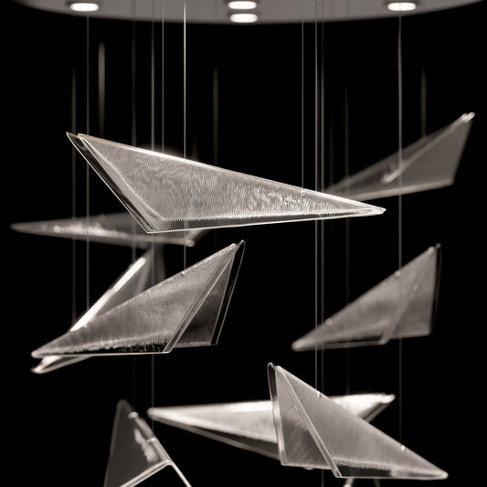 36-Inch Textured Glass Round Pendant Light / Silver / Smoke Linear