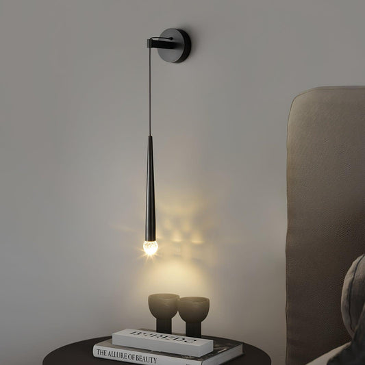 Crystal Cone Integrated LED Wall Light / Model A ∅ 3.9″ x H 26.8″ / Dia 10cm x H 68cm / Black / Three-Color Changing Light
