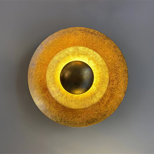 Layered Gold Foil LED Wall Light / ∅ 13.8″ x H 4.7″ / Gold foil & Warm Light / Set Of 2