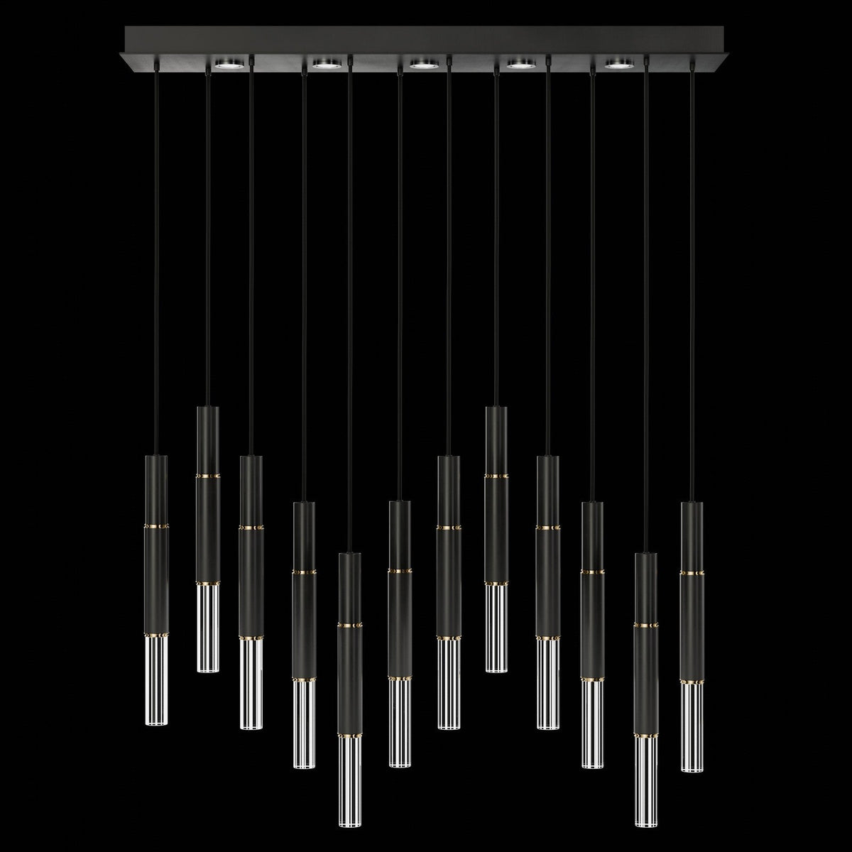61-Inch Linear LED Parchment Pendant Light / Black / Brass / No Skin