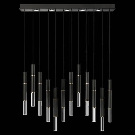 61-Inch Linear LED Parchment Pendant Light / Black / Brass / No Skin
