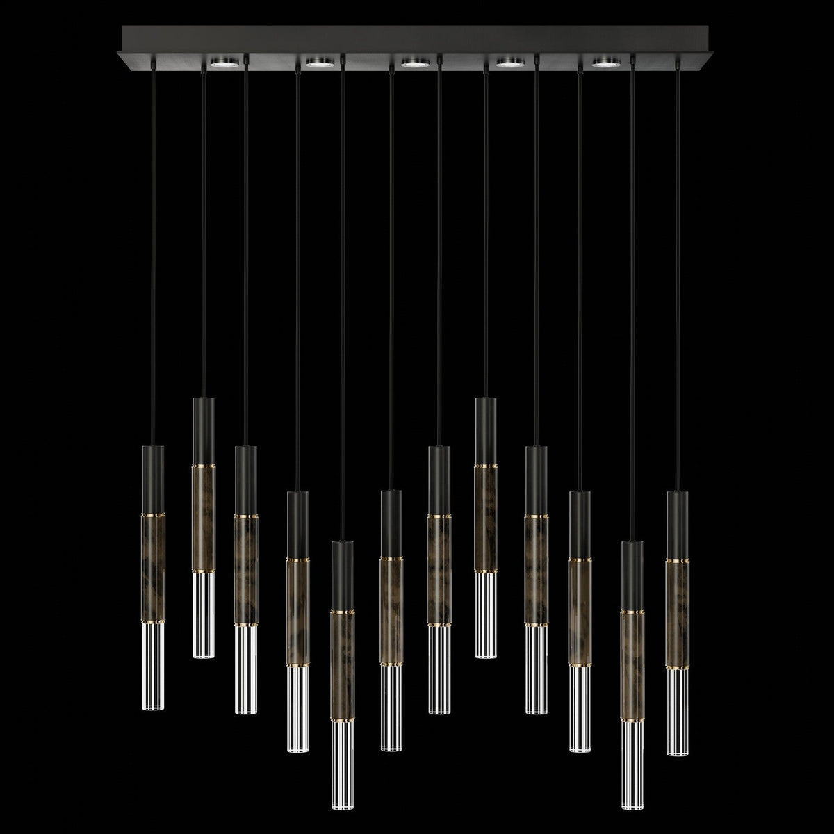 61-Inch Linear LED Parchment Pendant Light / Black / Brass / Charcoal