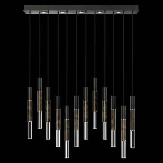 61-Inch Linear LED Parchment Pendant Light / Black / Brass / Charcoal