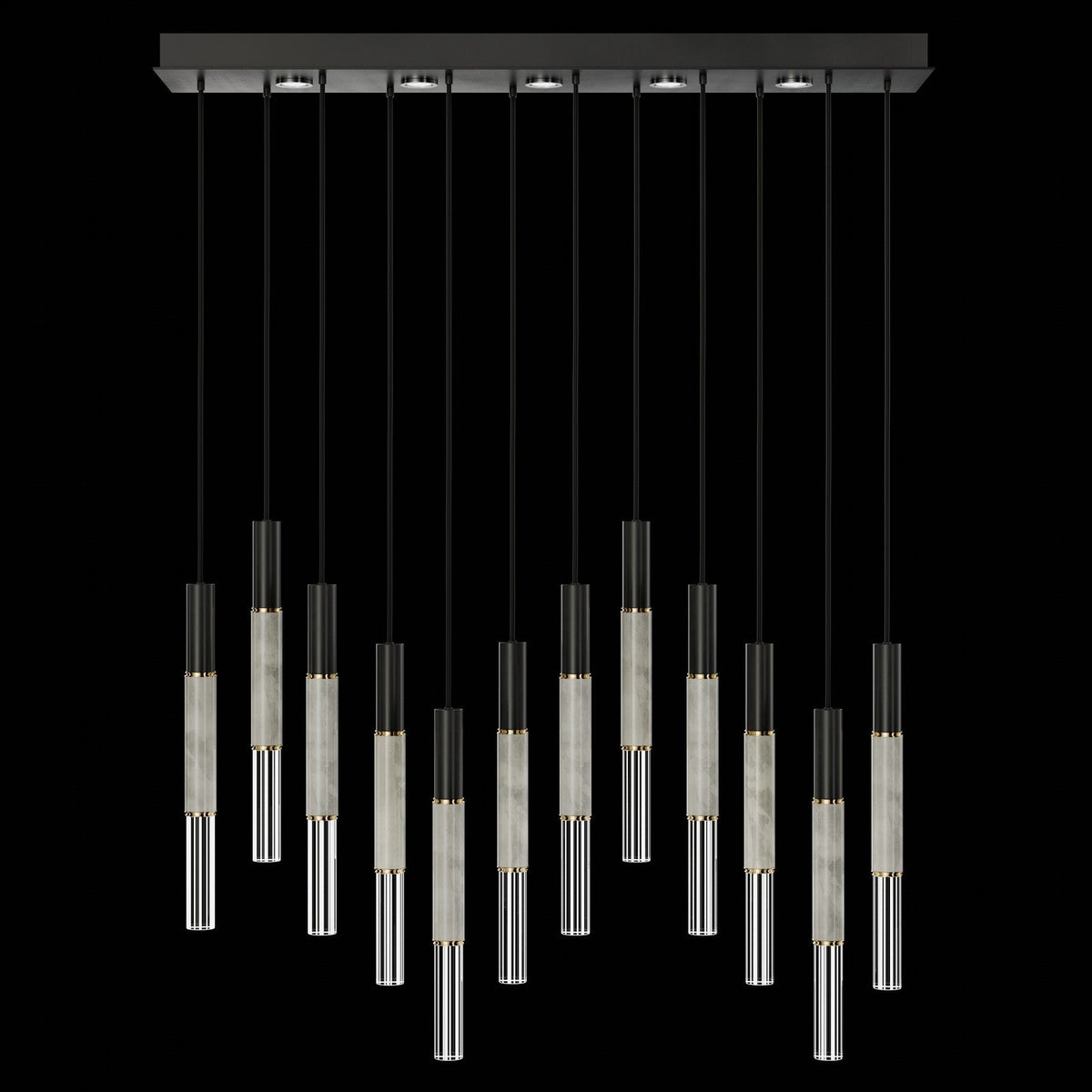 61-Inch Linear LED Parchment Pendant Light / Black / Brass / Smoke