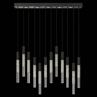 61-Inch Linear LED Parchment Pendant Light / Black / Brass / Smoke