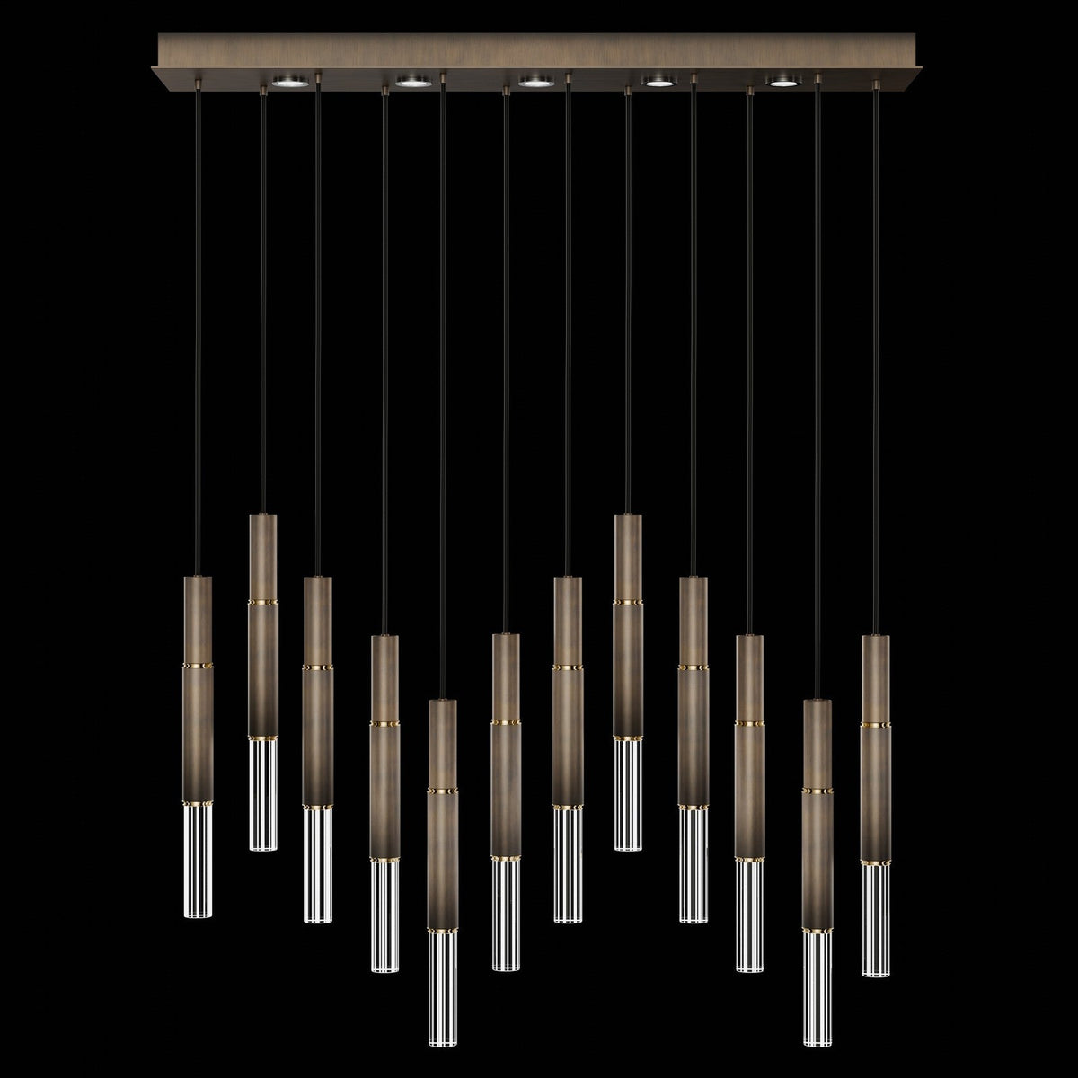 61-Inch Linear LED Parchment Pendant Light / Bronze / Brass / No Skin