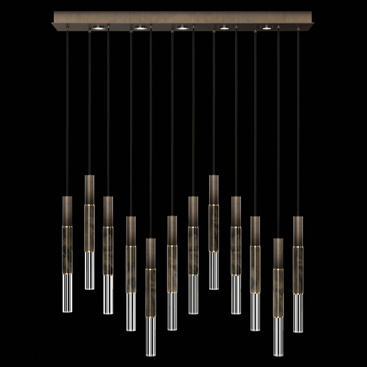 61-Inch Linear LED Parchment Pendant Light / Bronze / Brass / Charcoal
