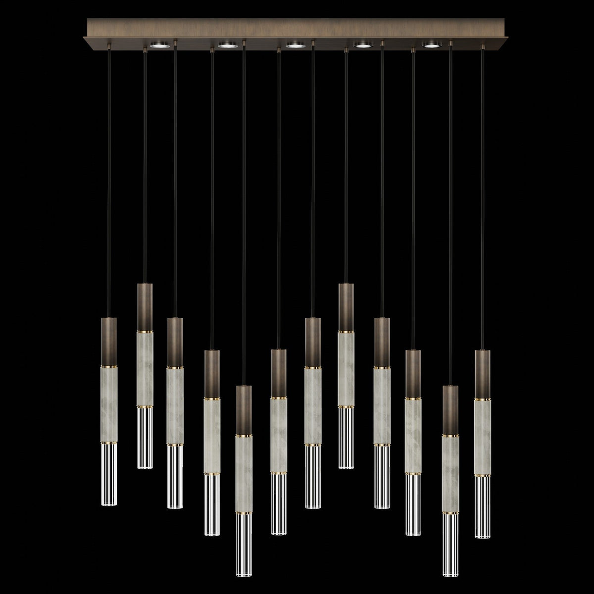 61-Inch Linear LED Parchment Pendant Light / Bronze / Brass / Smoke
