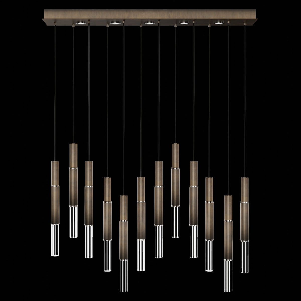 61-Inch Linear LED Parchment Pendant Light / Bronze / Nickel / No Skin