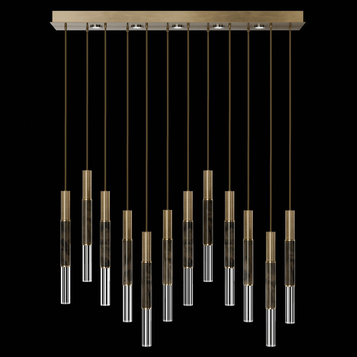 61-Inch Linear LED Parchment Pendant Light / Gold Leaf / Brass / Charcoal