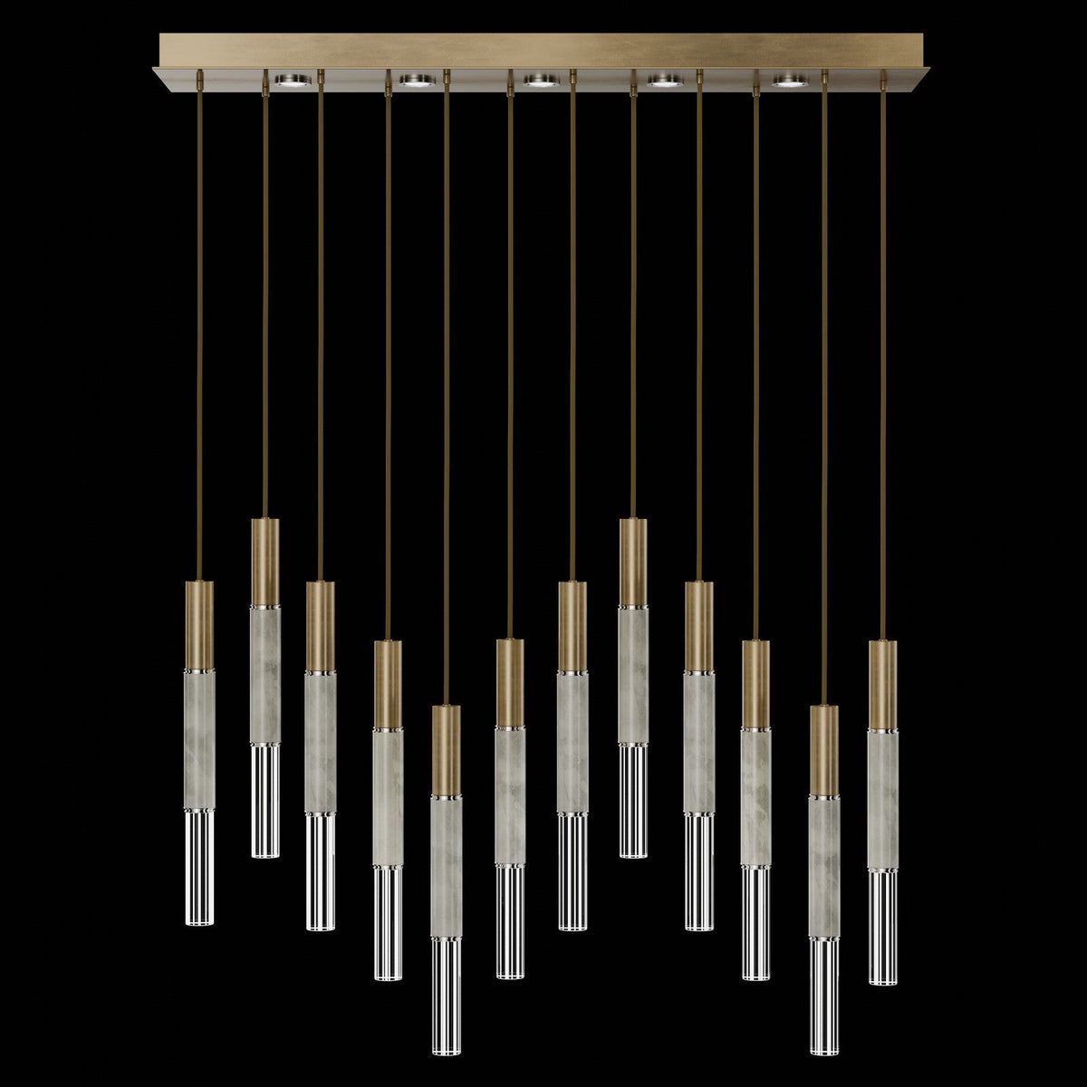 61-Inch Linear LED Parchment Pendant Light / Gold Leaf / Nickel / Smoke