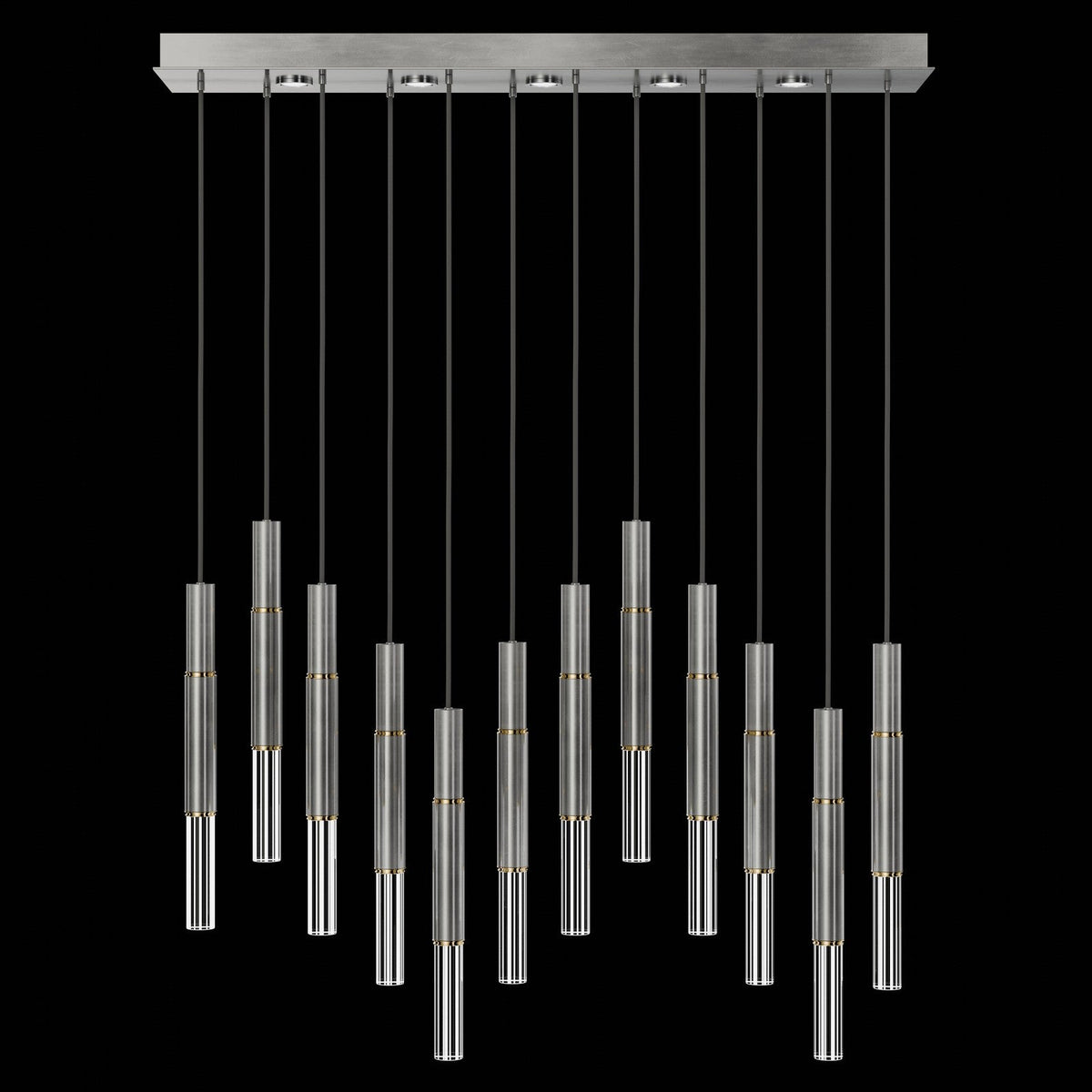 61-Inch Linear LED Parchment Pendant Light / Silver Leaf / Brass / No Skin