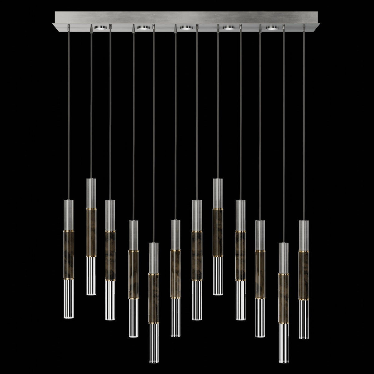61-Inch Linear LED Parchment Pendant Light / Silver Leaf / Brass / Charcoal
