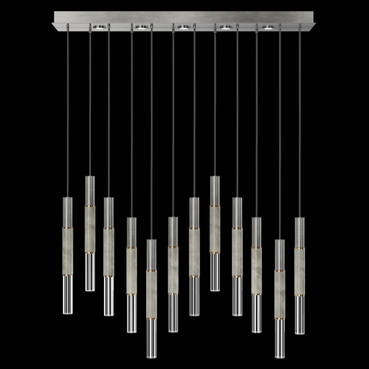 61-Inch Linear LED Parchment Pendant Light / Silver Leaf / Brass / Smoke