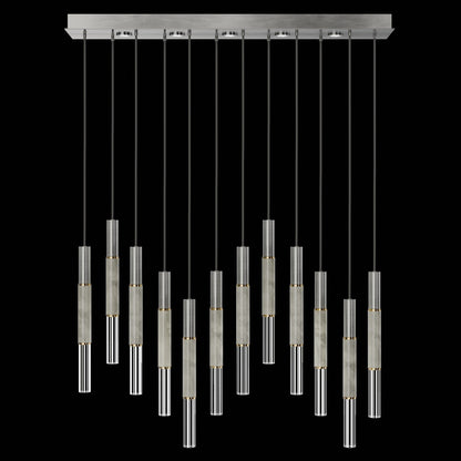 61-Inch Linear LED Parchment Pendant Light / Silver Leaf / Brass / Smoke
