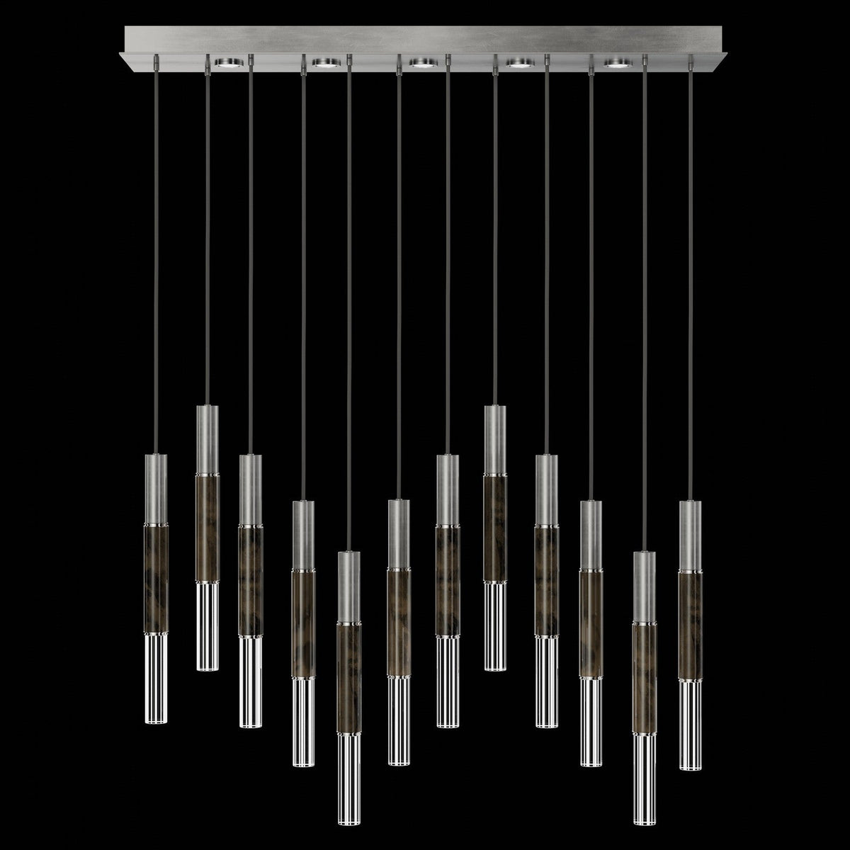 61-Inch Linear LED Parchment Pendant Light / Silver Leaf / Nickel / Charcoal
