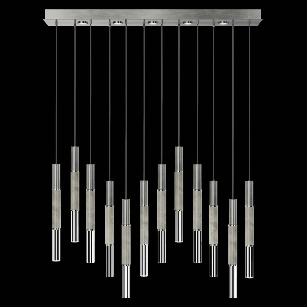 61-Inch Linear LED Parchment Pendant Light / Silver Leaf / Nickel / Smoke