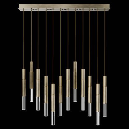 61-Inch Linear LED Parchment Pendant Light / Soft Gold Leaf / Brass / No Skin