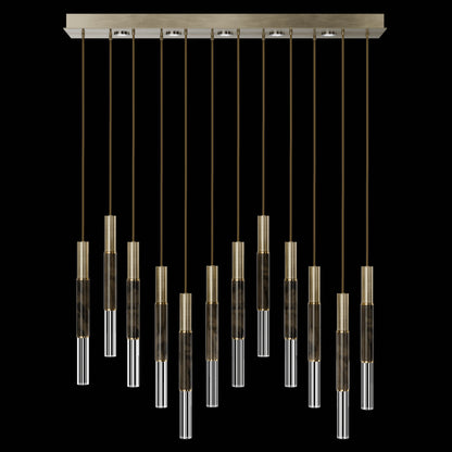 61-Inch Linear LED Parchment Pendant Light / Soft Gold Leaf / Brass / Charcoal