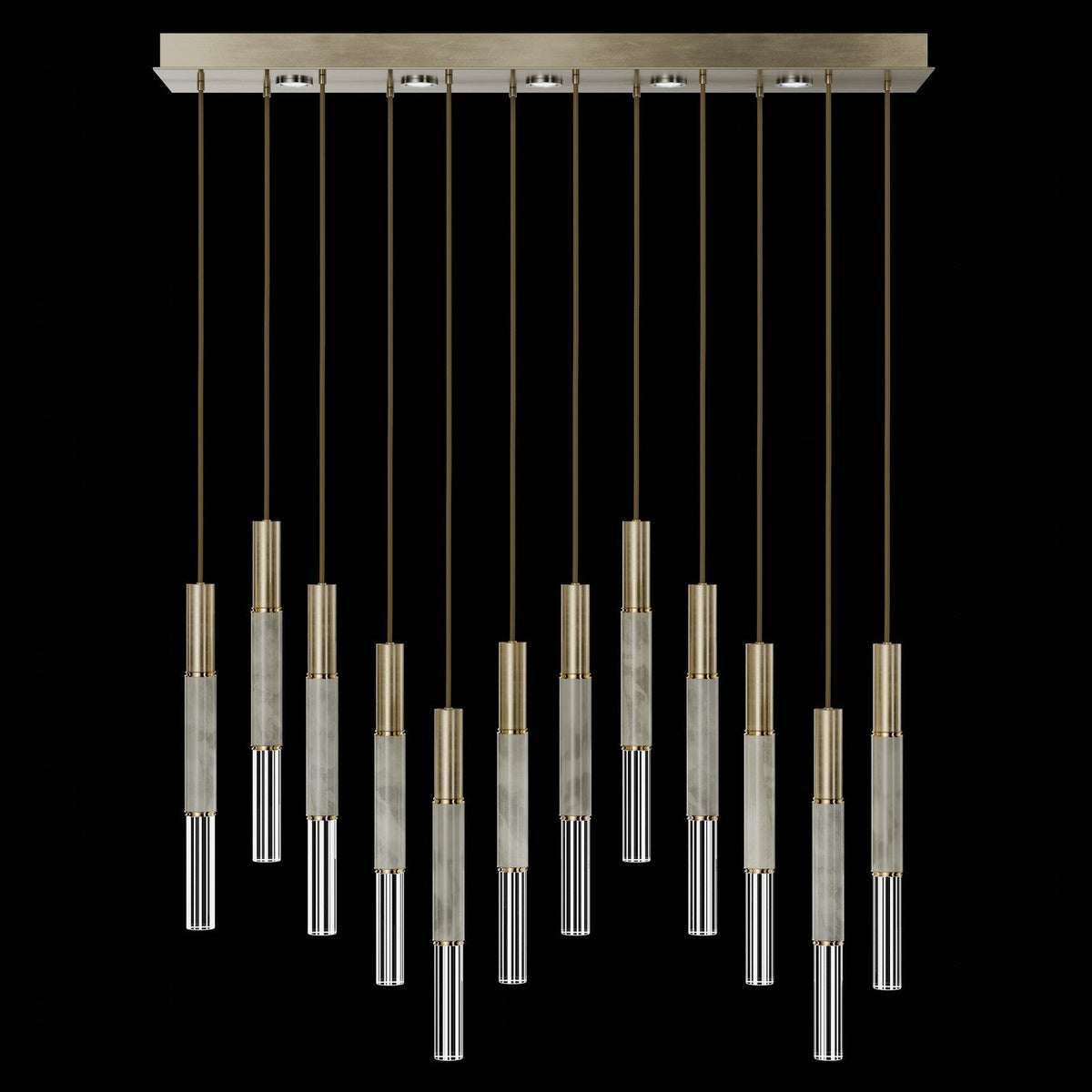 61-Inch Linear LED Parchment Pendant Light / Soft Gold Leaf / Brass / Smoke