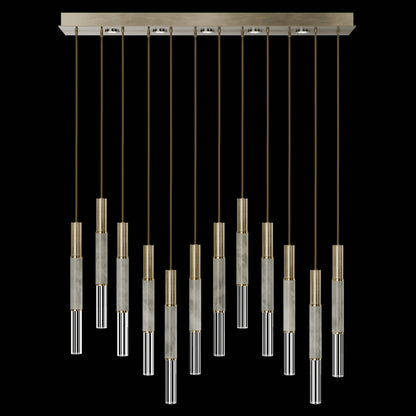 61-Inch Linear LED Parchment Pendant Light / Soft Gold Leaf / Brass / Smoke