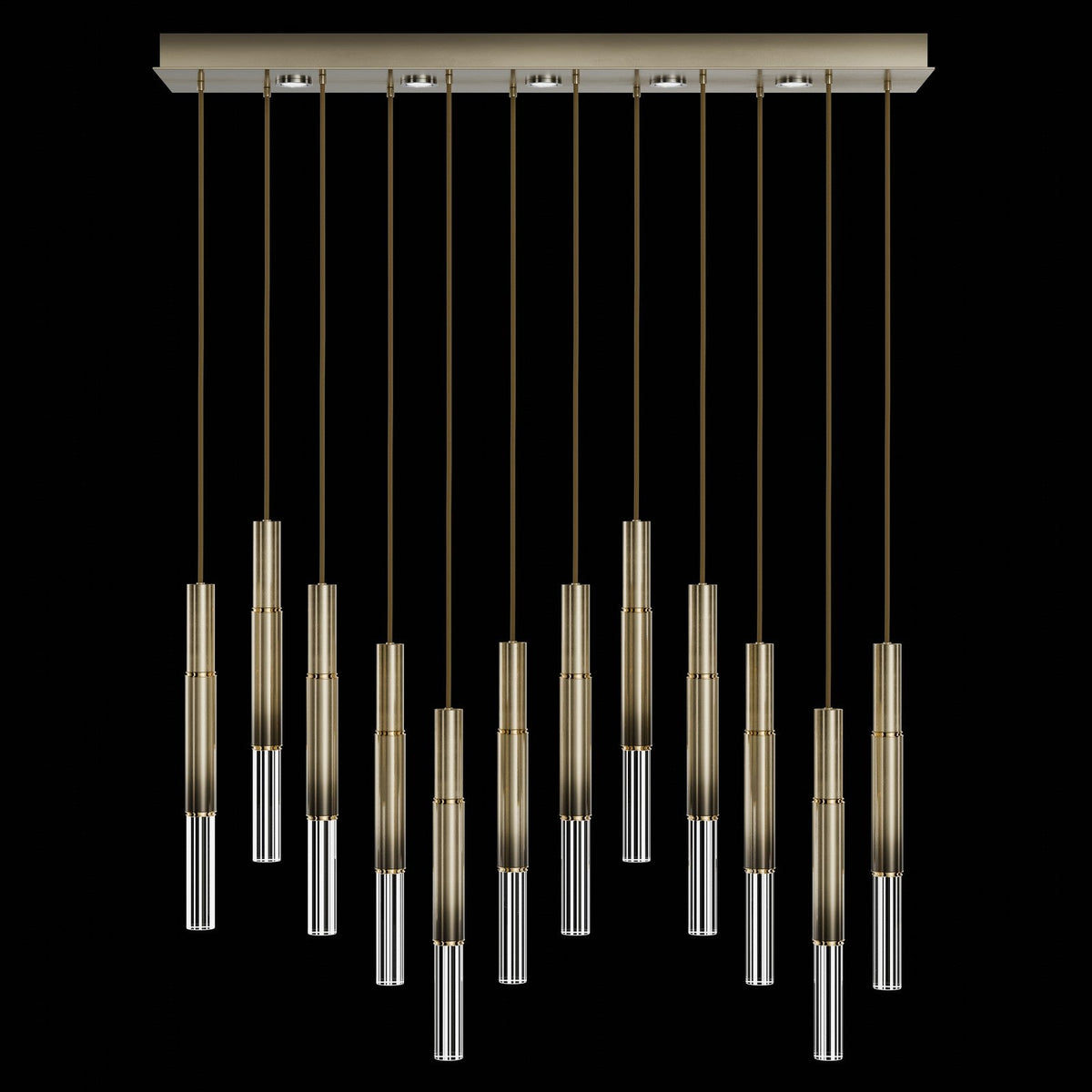 61-Inch Linear LED Parchment Pendant Light / Ombre Bronze / Brass / No Skin