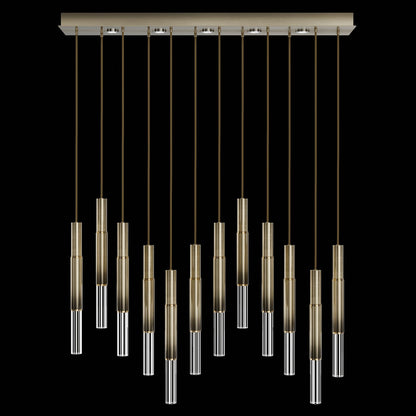 61-Inch Linear LED Parchment Pendant Light / Ombre Bronze / Brass / No Skin