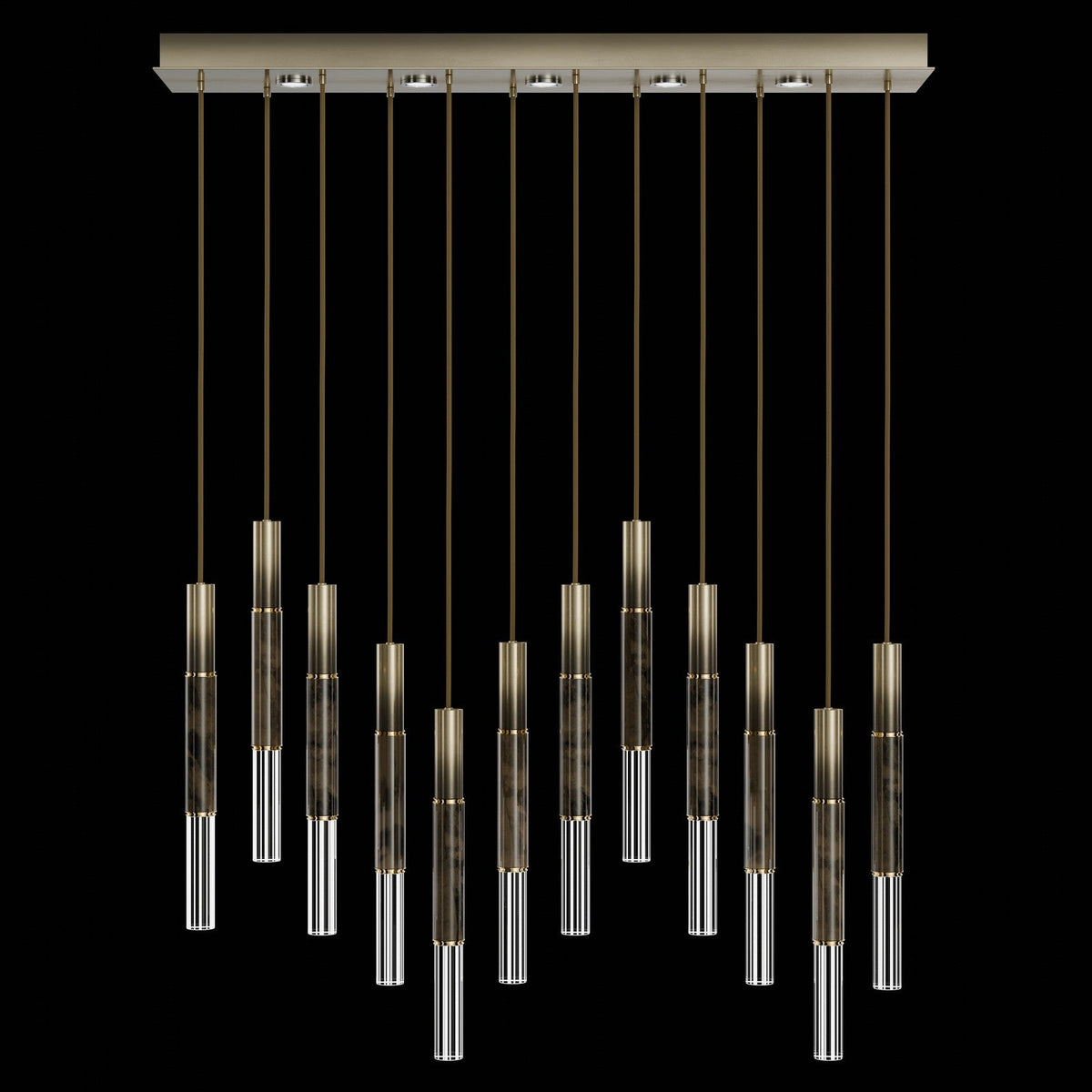 61-Inch Linear LED Parchment Pendant Light / Ombre Bronze / Brass / Charcoal