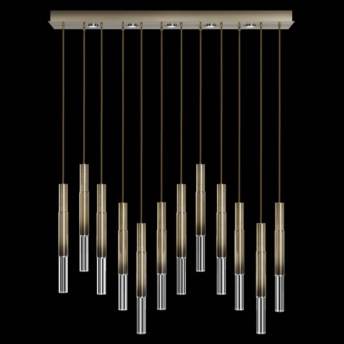 61-Inch Linear LED Parchment Pendant Light / Ombre Bronze / Nickel / No Skin