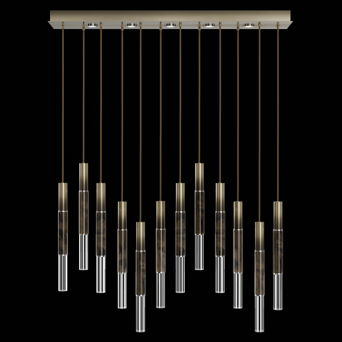 61-Inch Linear LED Parchment Pendant Light / Ombre Bronze / Nickel / Charcoal