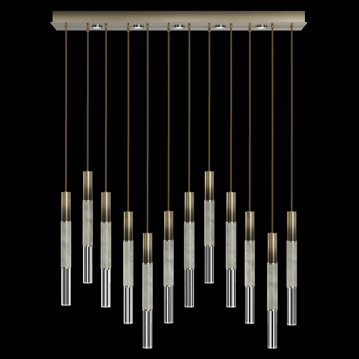 61-Inch Linear LED Parchment Pendant Light / Ombre Bronze / Nickel / Smoke