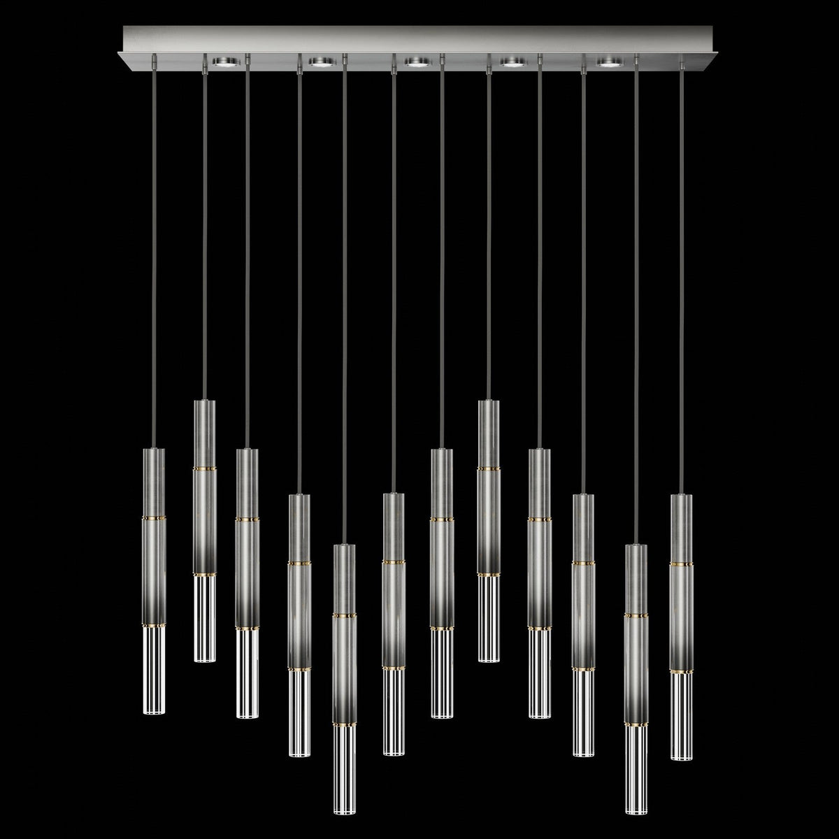 61-Inch Linear LED Parchment Pendant Light / Ombre Silver / Brass / No Skin