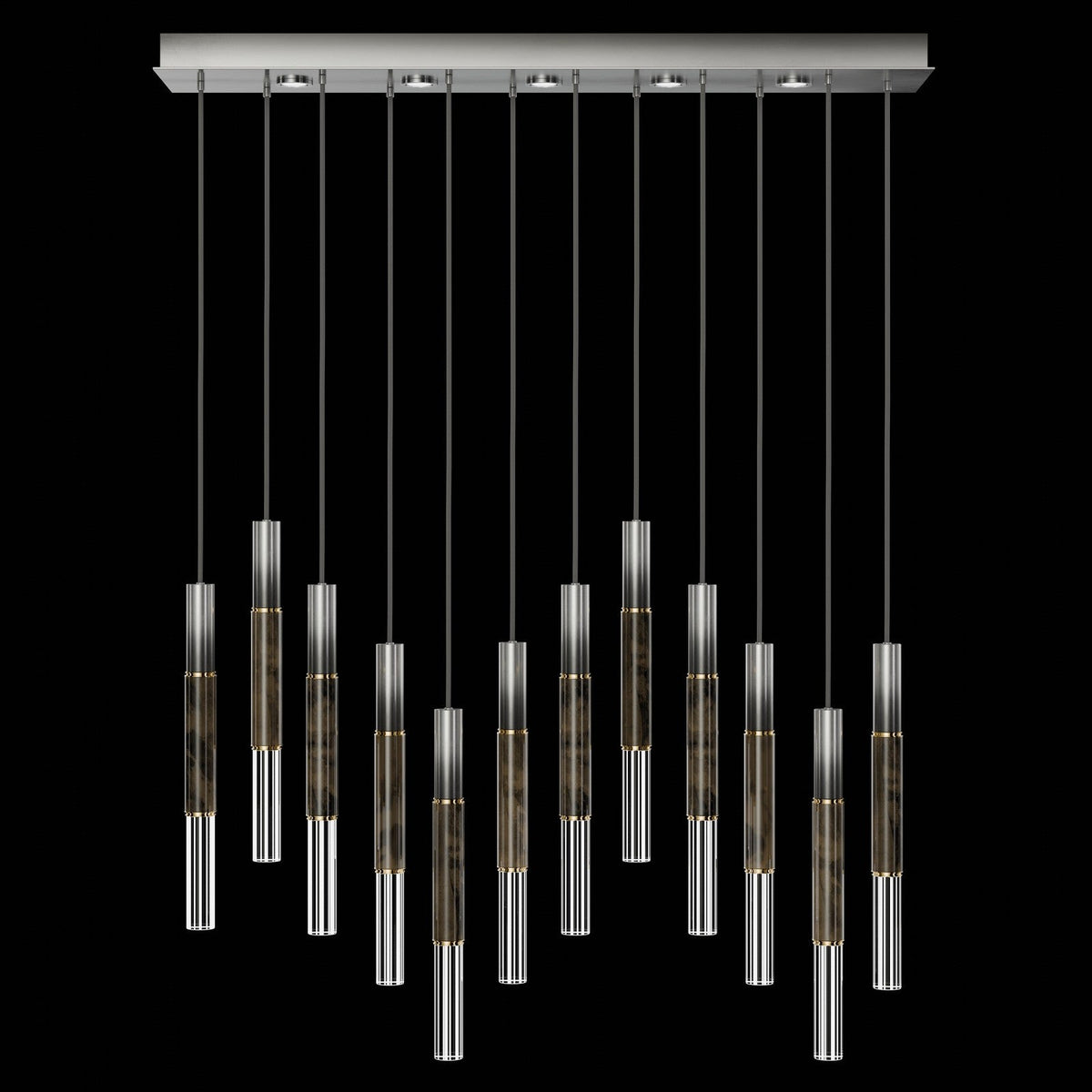 61-Inch Linear LED Parchment Pendant Light / Ombre Silver / Brass / Charcoal