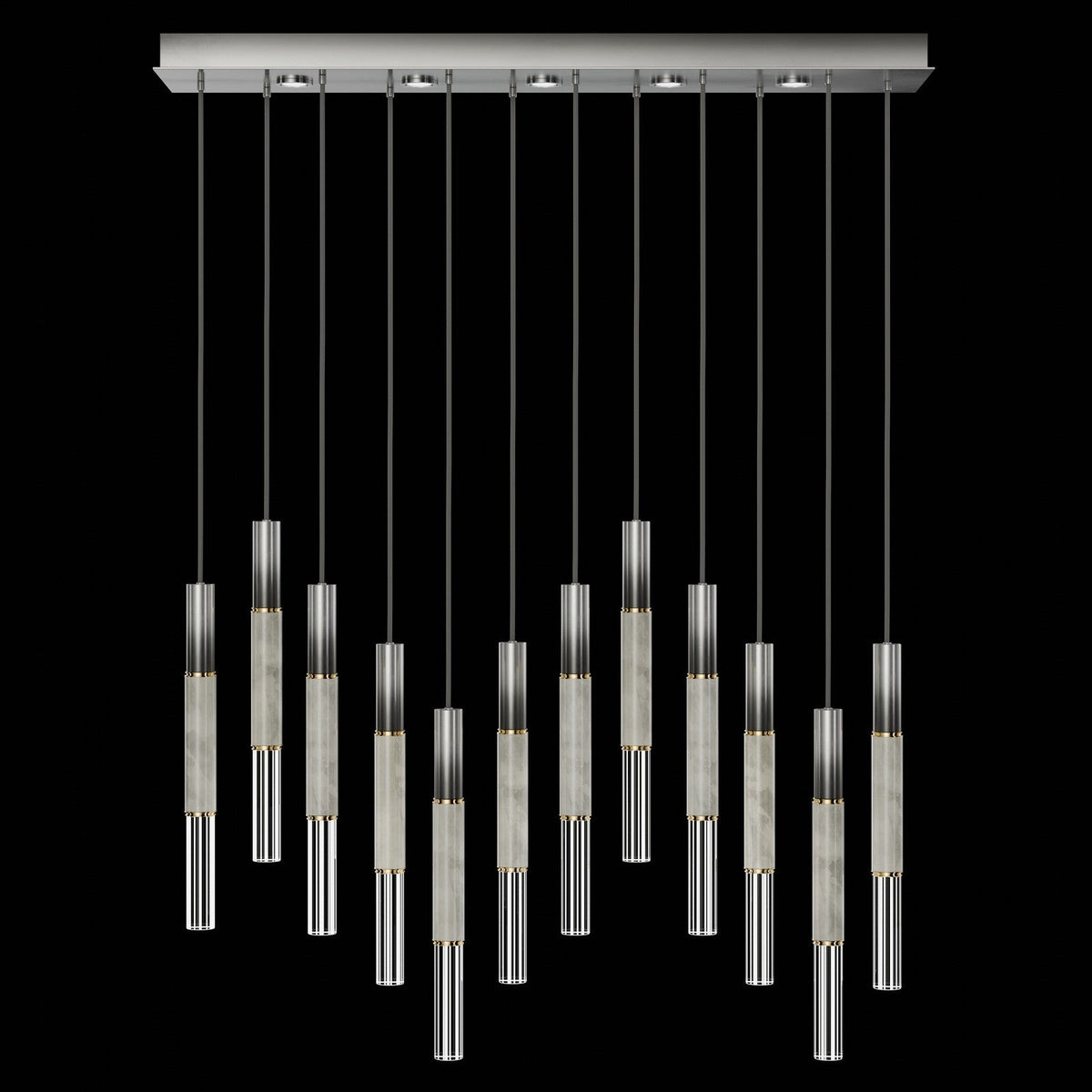 61-Inch Linear LED Parchment Pendant Light / Ombre Silver / Brass / Smoke