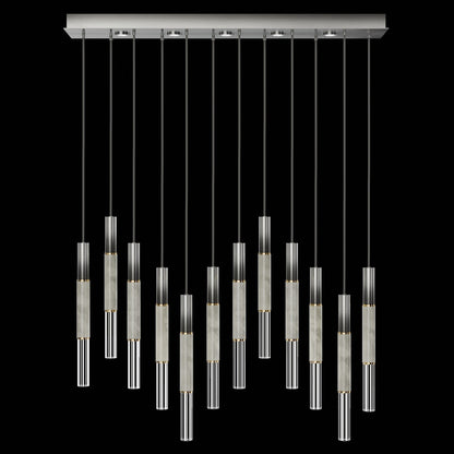 61-Inch Linear LED Parchment Pendant Light / Ombre Silver / Brass / Smoke