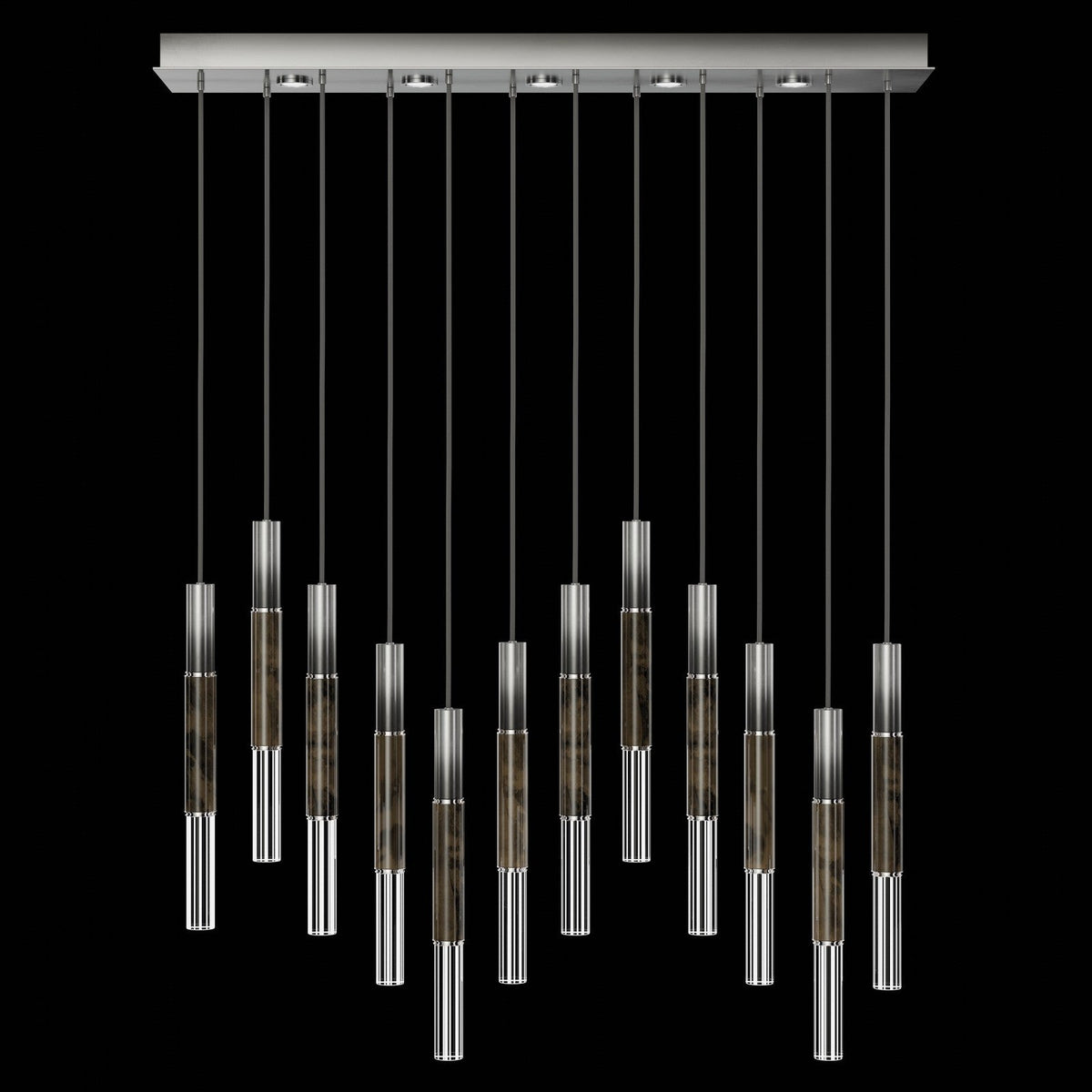 61-Inch Linear LED Parchment Pendant Light / Ombre Silver / Nickel / Charcoal