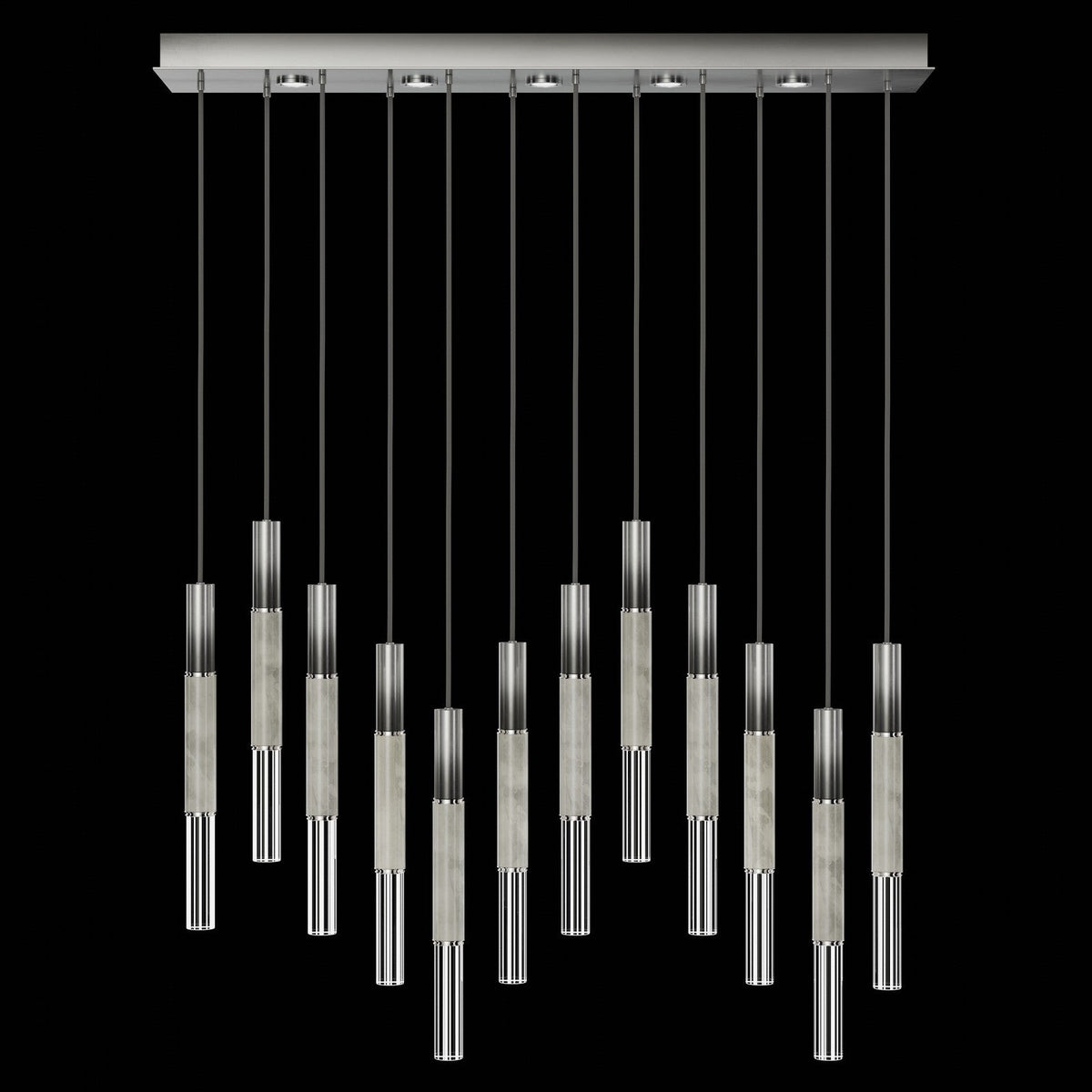 61-Inch Linear LED Parchment Pendant Light / Ombre Silver / Nickel / Smoke