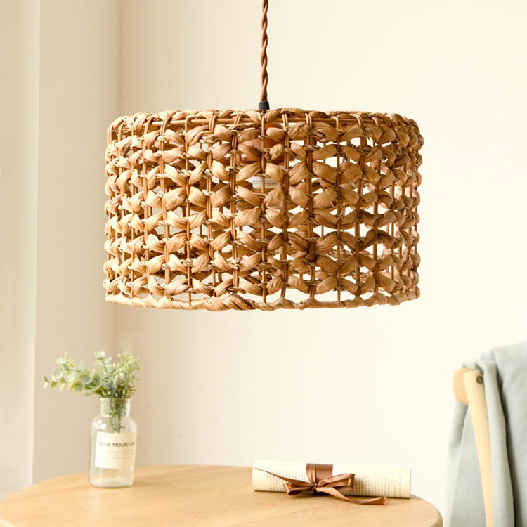 Bamboo Rattan Single Pendant Light / Yellow