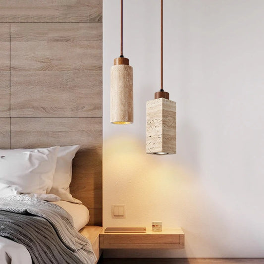 Cave Stone Solid Wood Pendant Light / Round Warm Light / LED White Light Wide Pressure
