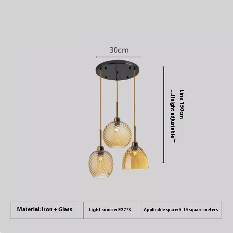 Amber or Smoke Glass Pendant Light / Tricolor Light / B Amber