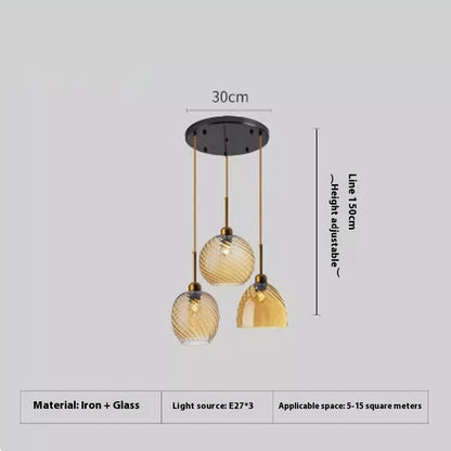 Amber or Smoke Glass Pendant Light / Tricolor Light / B Amber
