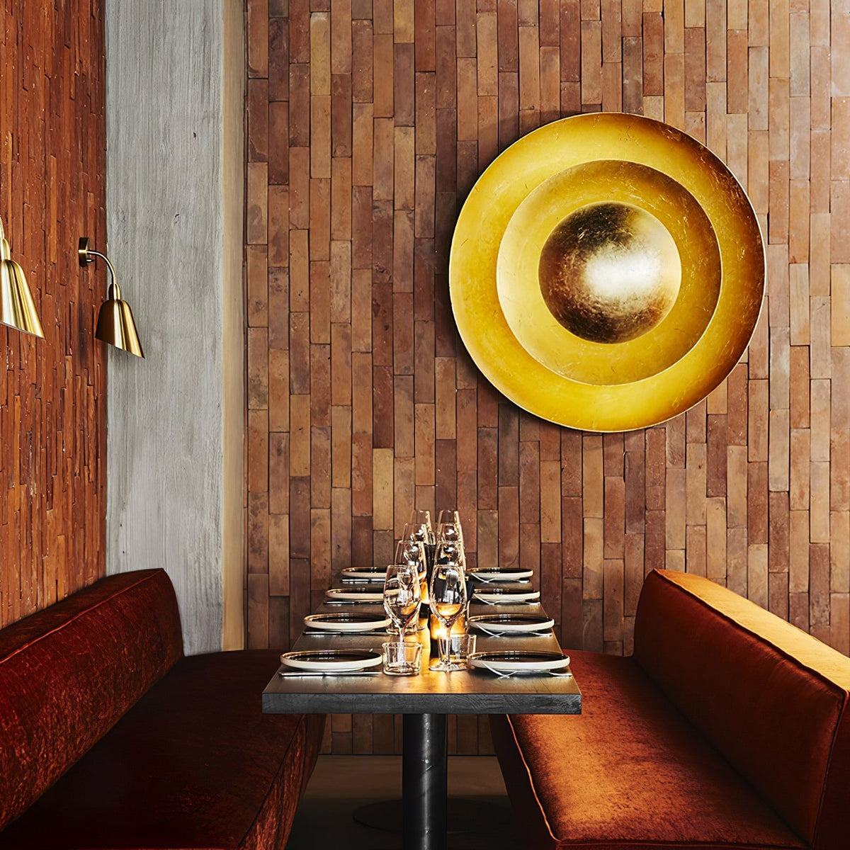 Layered Gold Foil LED Wall Light / ∅ 27.6″ x H 7.9″ / Gold foil & Warm Light / Set Of 2