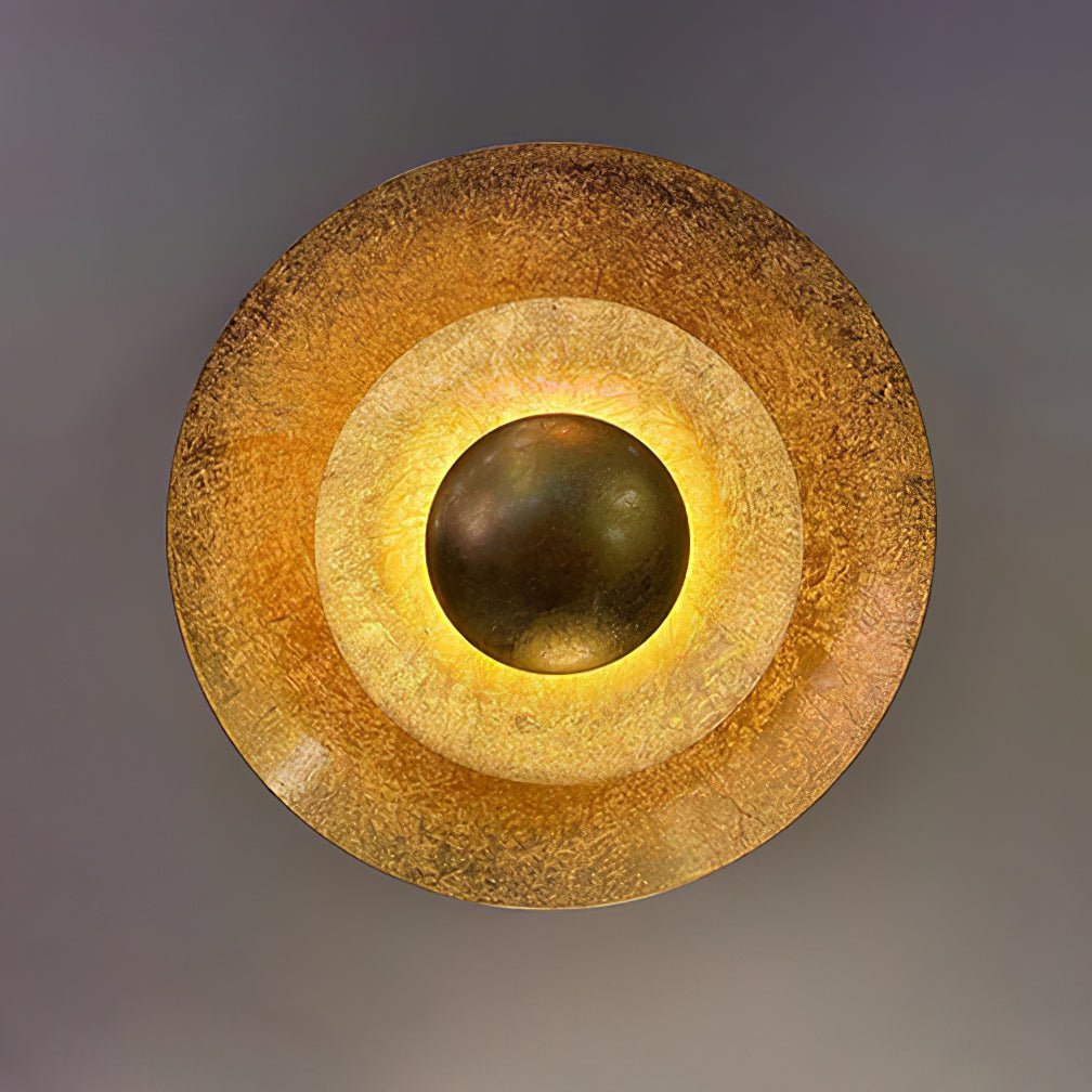 Layered Gold Foil LED Wall Light / ∅ 13.8″ x H 5.9″ / Gold foil & Warm Light / Set Of 2