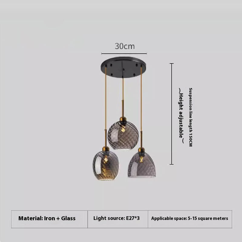 Amber or Smoke Glass Pendant Light / Tricolor Light / Combination Smoky Gray