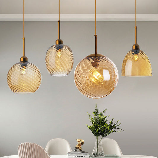 Amber or Smoke Glass Pendant Light / Tricolor Light / C Smoky Gray