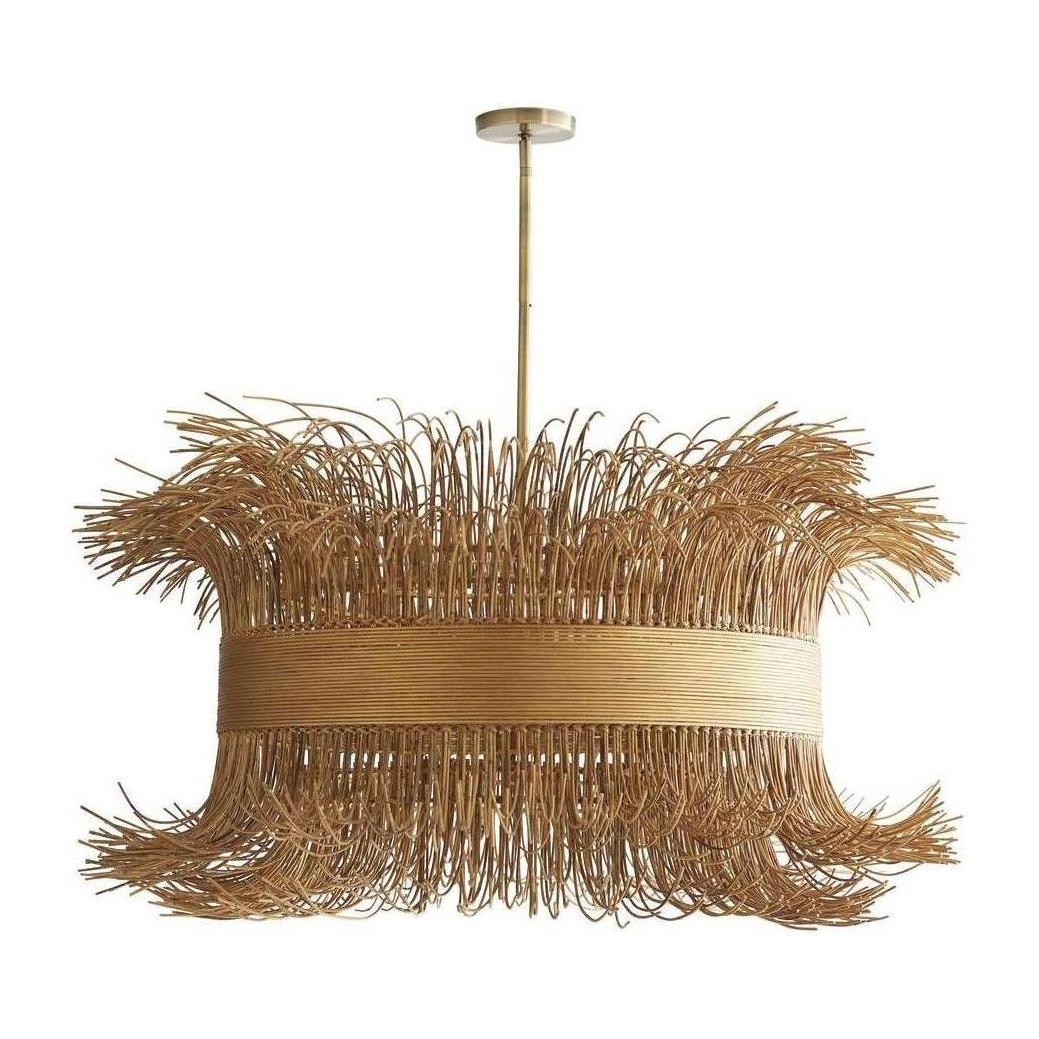 Handcrafted Gold Rattan Chandelier / Natural Rattan, Antique Brass