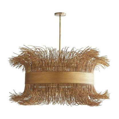 Handcrafted Gold Rattan Chandelier / Natural Rattan, Antique Brass