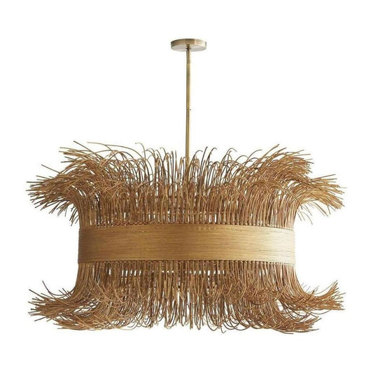 Handcrafted Gold Rattan Chandelier / Natural Rattan, Antique Brass