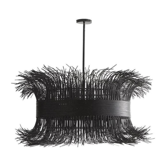 Handcrafted Gold Rattan Chandelier / Black Stained Rattan, Black